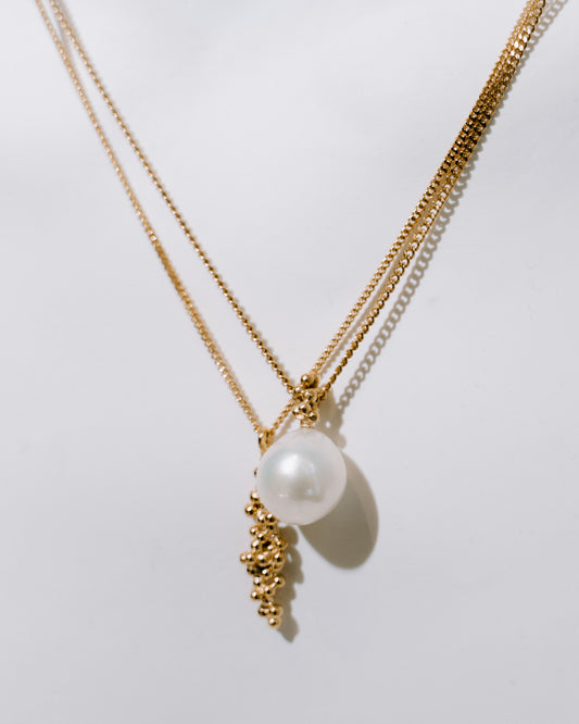 Vergulde Summer Kaviar halsketting met parel