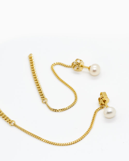 Vergulde mini parel oorhangers Summer Kaviar