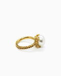 Gold-plated Summer Kaviar statement ring with pearl