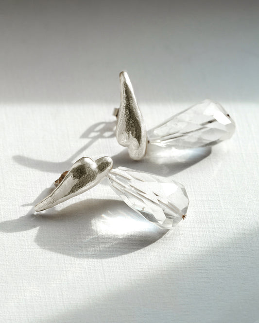 Silver rock crystal drop earrings Intuitive Heart