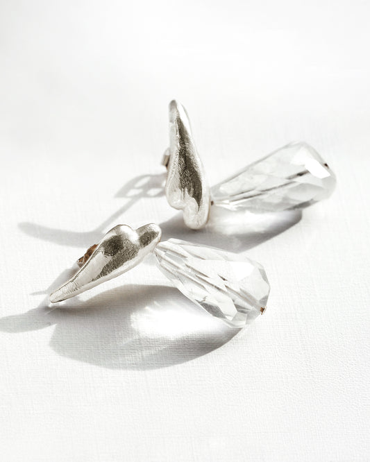Silver rock crystal drop earrings Intuitive Heart