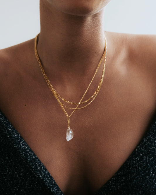 Vergulde Trio halsketting Intuitive Heart met afneembare bergkristal hanger