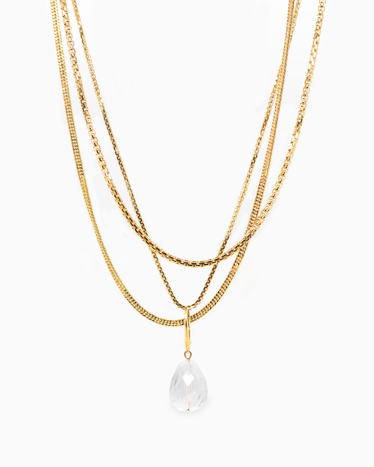 Vergulde Trio halsketting Intuitive Heart met afneembare bergkristal hanger