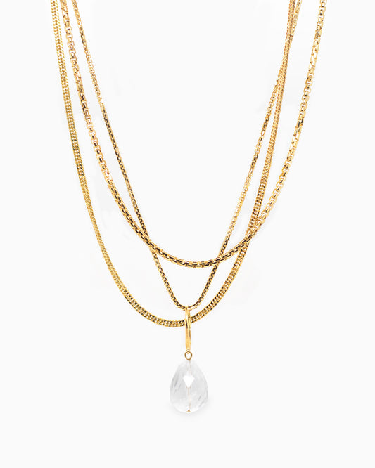 Vergulde Trio halsketting Intuitive Heart met afneembare bergkristal hanger