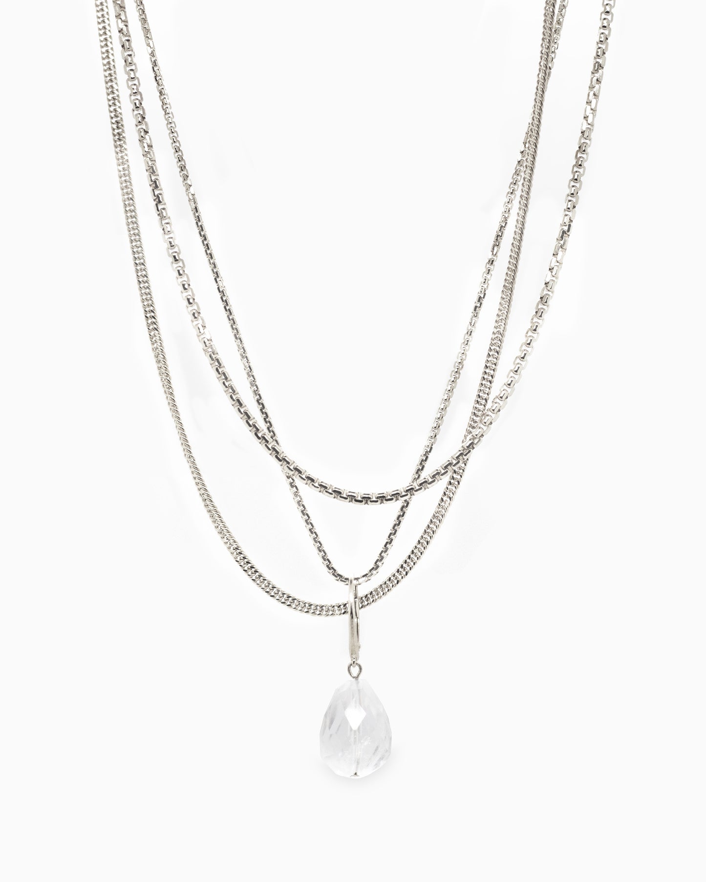 Zilveren trio Halsketting Intuitive Heart met afneembare Bergkristal