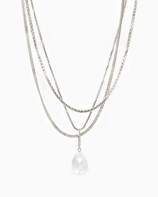 Zilveren trio Halsketting Intuitive Heart met afneembare Bergkristal