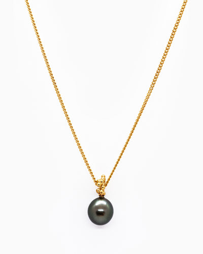Gold-plated Kaviar necklace with black Tahiti pearl