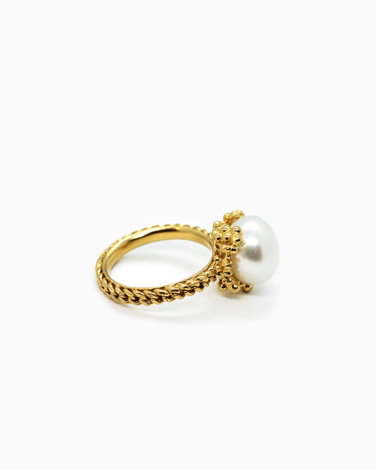 Vergulde Summer Kaviar statement ring met parel