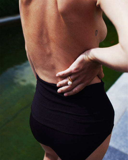 Vergulde Summer Kaviar statement ring met parel